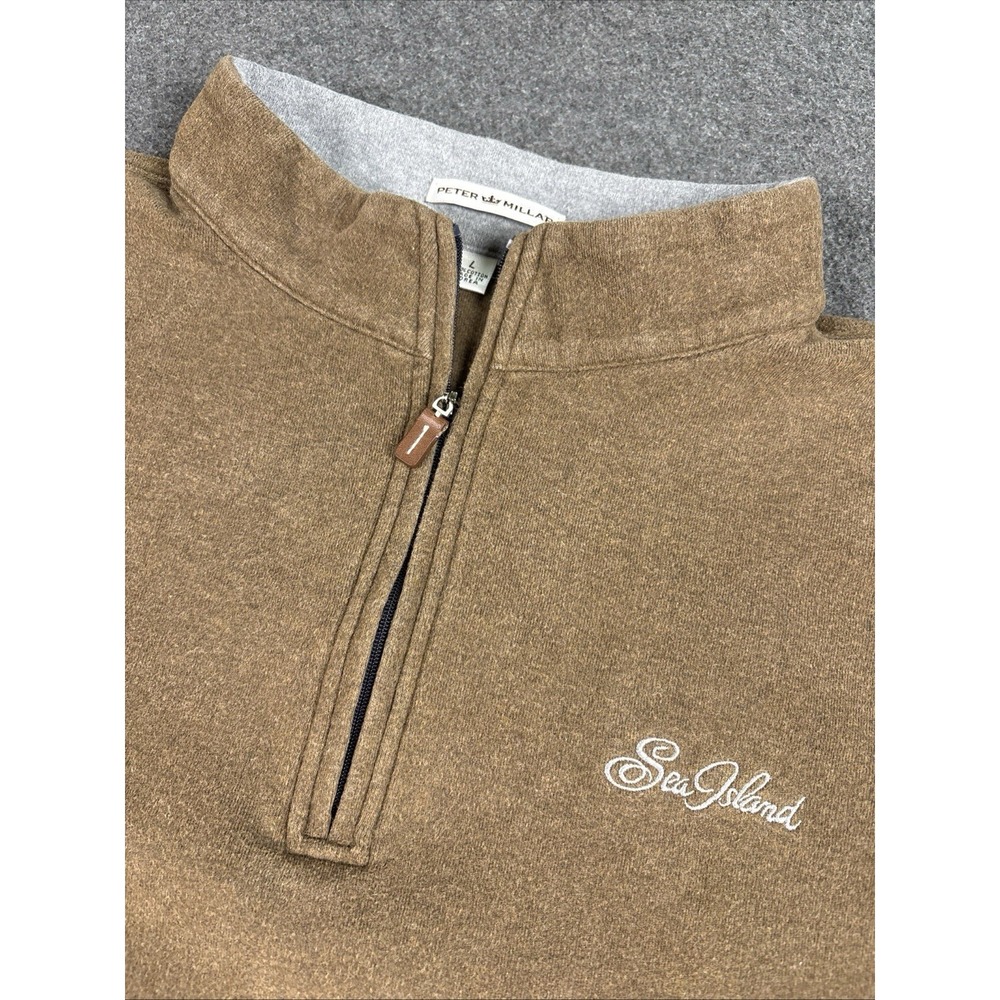 Peter Millar 1/4 Zip Sweater Mens Large Brown Long Sleeve Sweatshirt Sea Island
